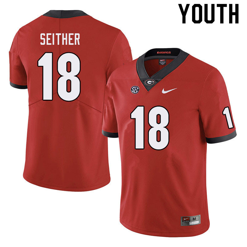 Youth #18 Brett Seither Georgia Bulldogs College Football Jerseys Sale-Red - Click Image to Close
